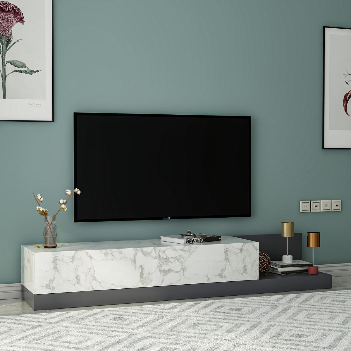 Έπιπλο Τηλεόρασης Livadia Μάρμαρο Marmo - Ανθρακί 180x37x30 εκ. Μελαμίνης