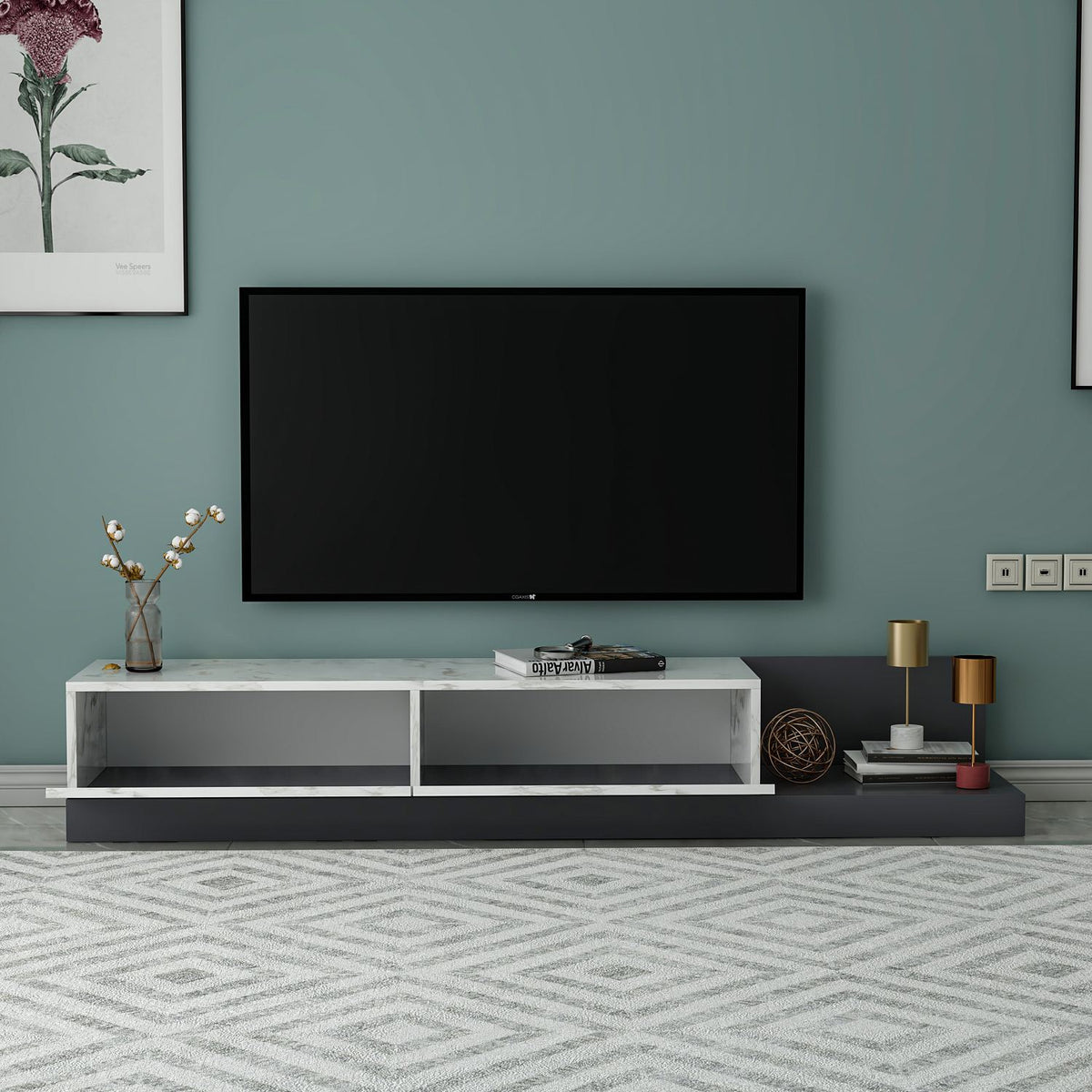 Έπιπλο Τηλεόρασης Livadia Μάρμαρο Marmo - Ανθρακί 180x37x30 εκ. Μελαμίνης