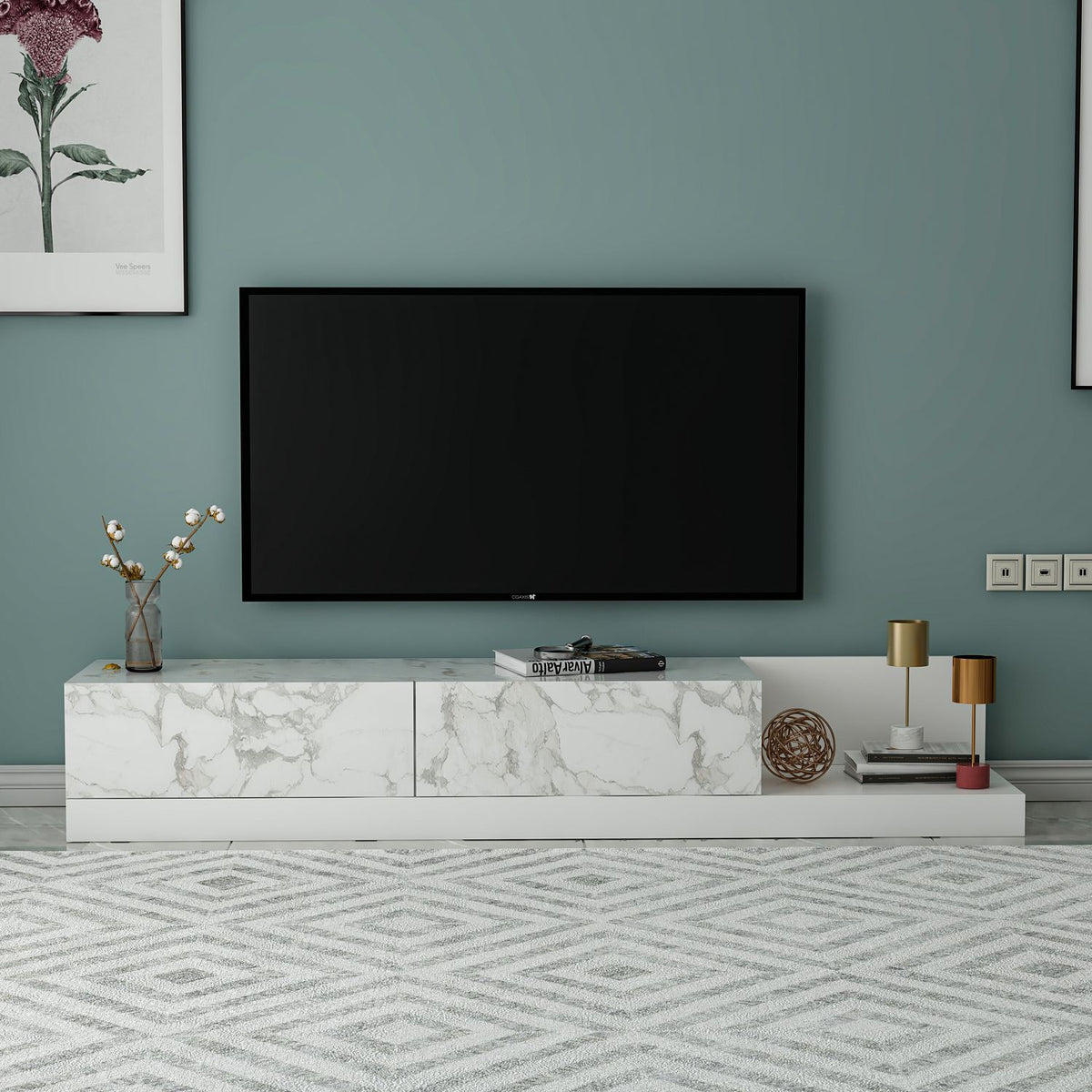 Έπιπλο Τηλεόρασης Livadia Μάρμαρο Marmo - Λευκό 180x37x30 εκ. Μελαμίνης