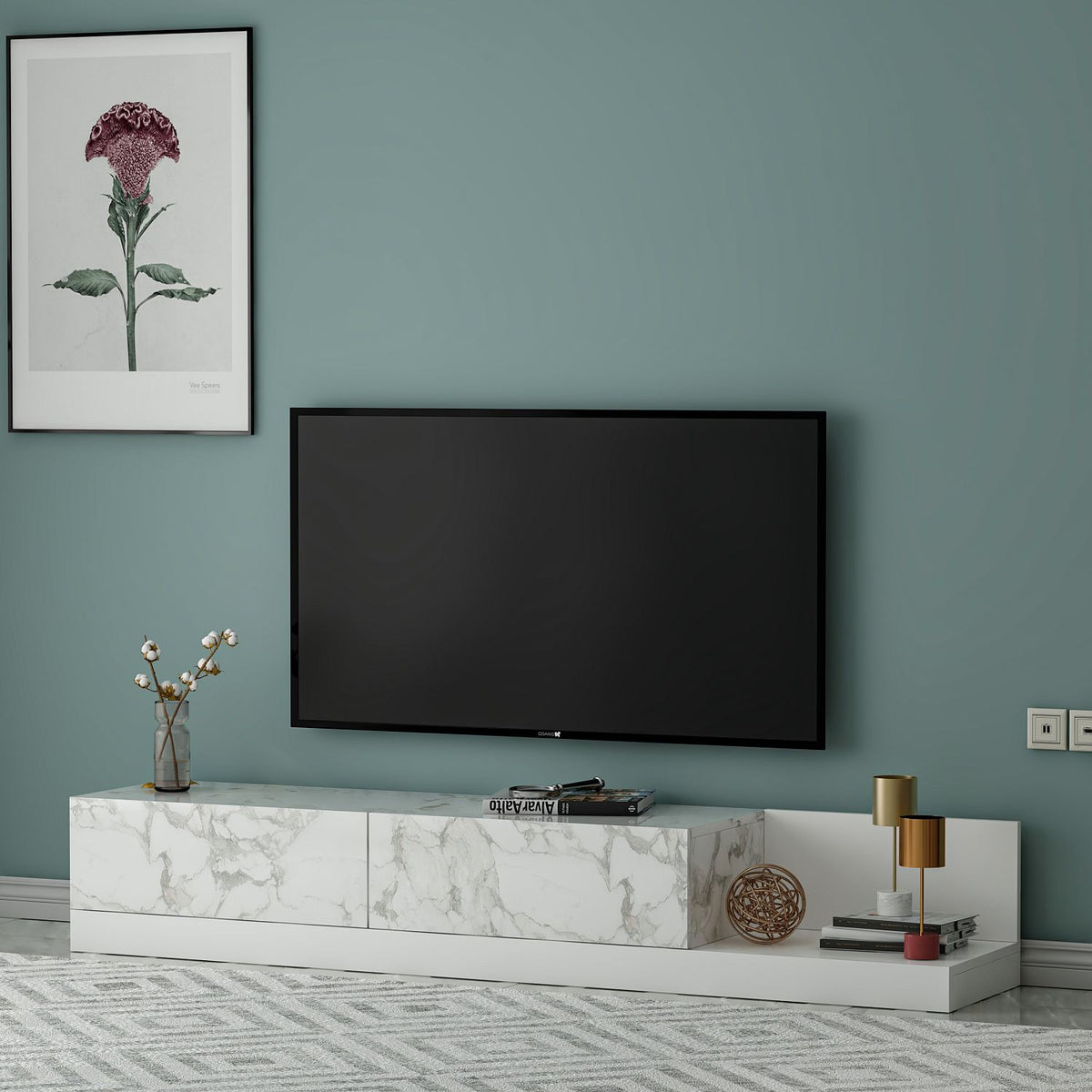 Έπιπλο Τηλεόρασης Livadia Μάρμαρο Marmo - Λευκό 180x37x30 εκ. Μελαμίνης