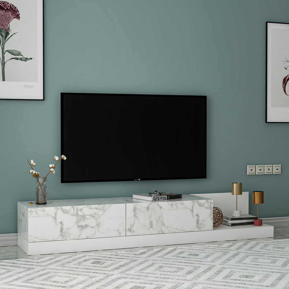 Έπιπλο Τηλεόρασης Livadia Μάρμαρο Marmo - Λευκό 180x37x30 εκ. Μελαμίνης