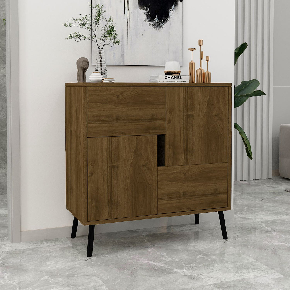 Στήλη Αποθήκευσης Psychro Καρυδί - Μαύρο Ξύλο 76.5x35x79.5 εκ. Μελαμίνης
