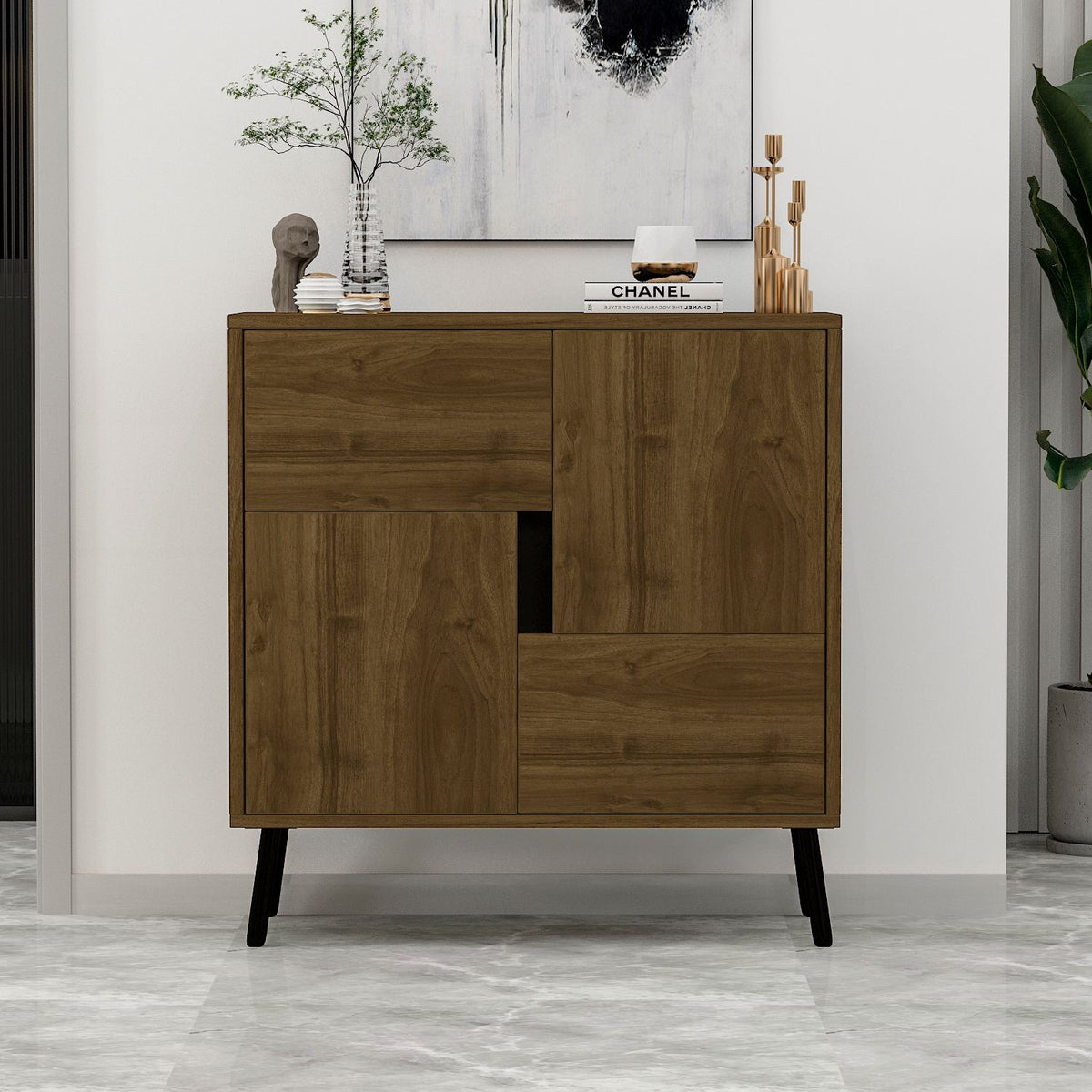 Στήλη Αποθήκευσης Psychro Καρυδί - Μαύρο Ξύλο 76.5x35x79.5 εκ. Μελαμίνης