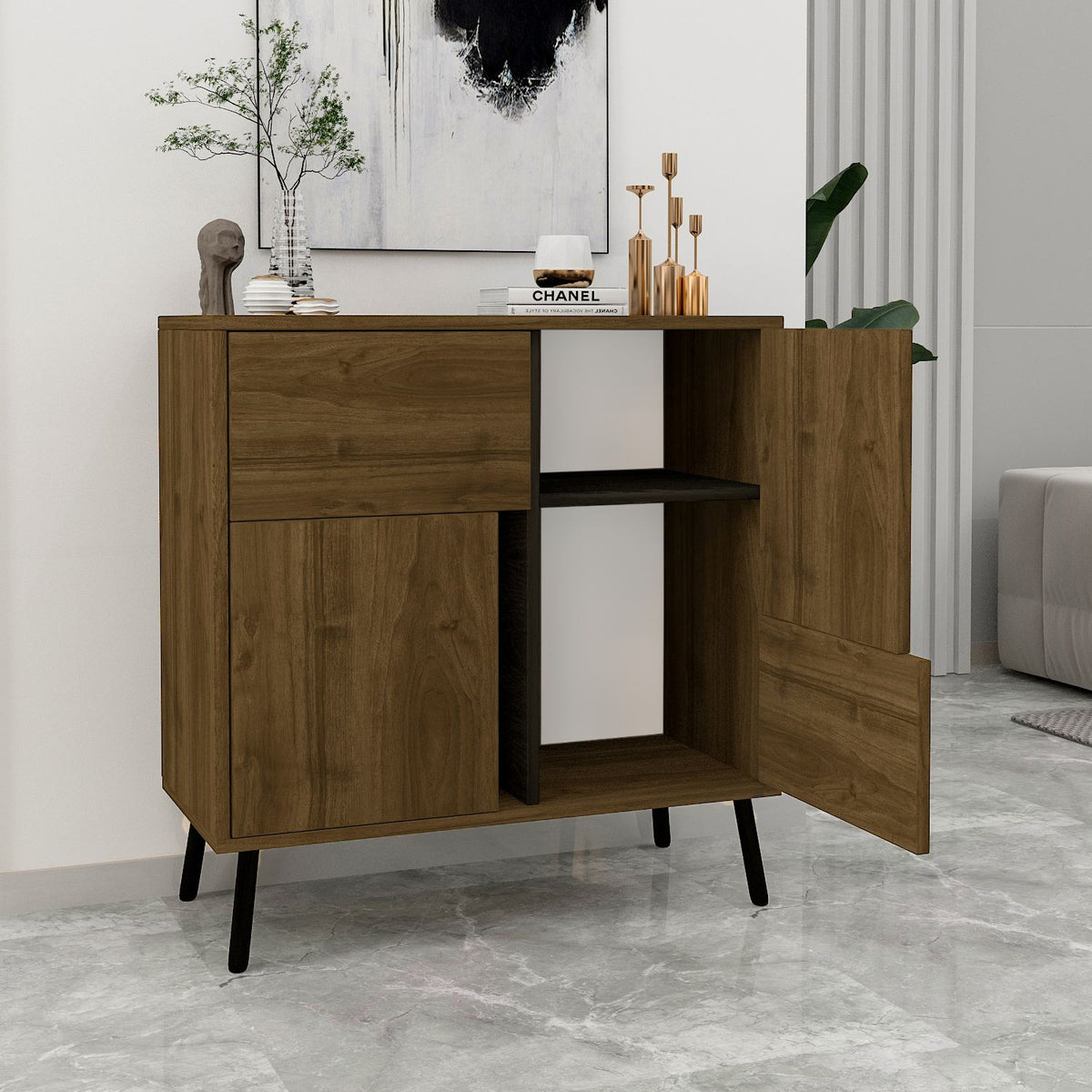 Στήλη Αποθήκευσης Psychro Καρυδί - Μαύρο Ξύλο 76.5x35x79.5 εκ. Μελαμίνης