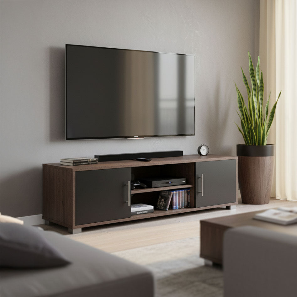 Έπιπλο τηλεόρασης Serank  σε oak-ανθρακί απόχρωση 120x40x40εκ - Pakobazaar