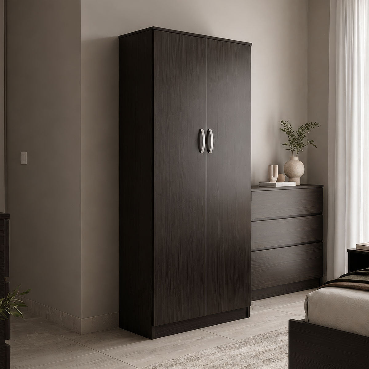Ντουλάπα δίφυλλη Athos  σε wenge απόχρωση 80x42x180εκ - Pakobazaar