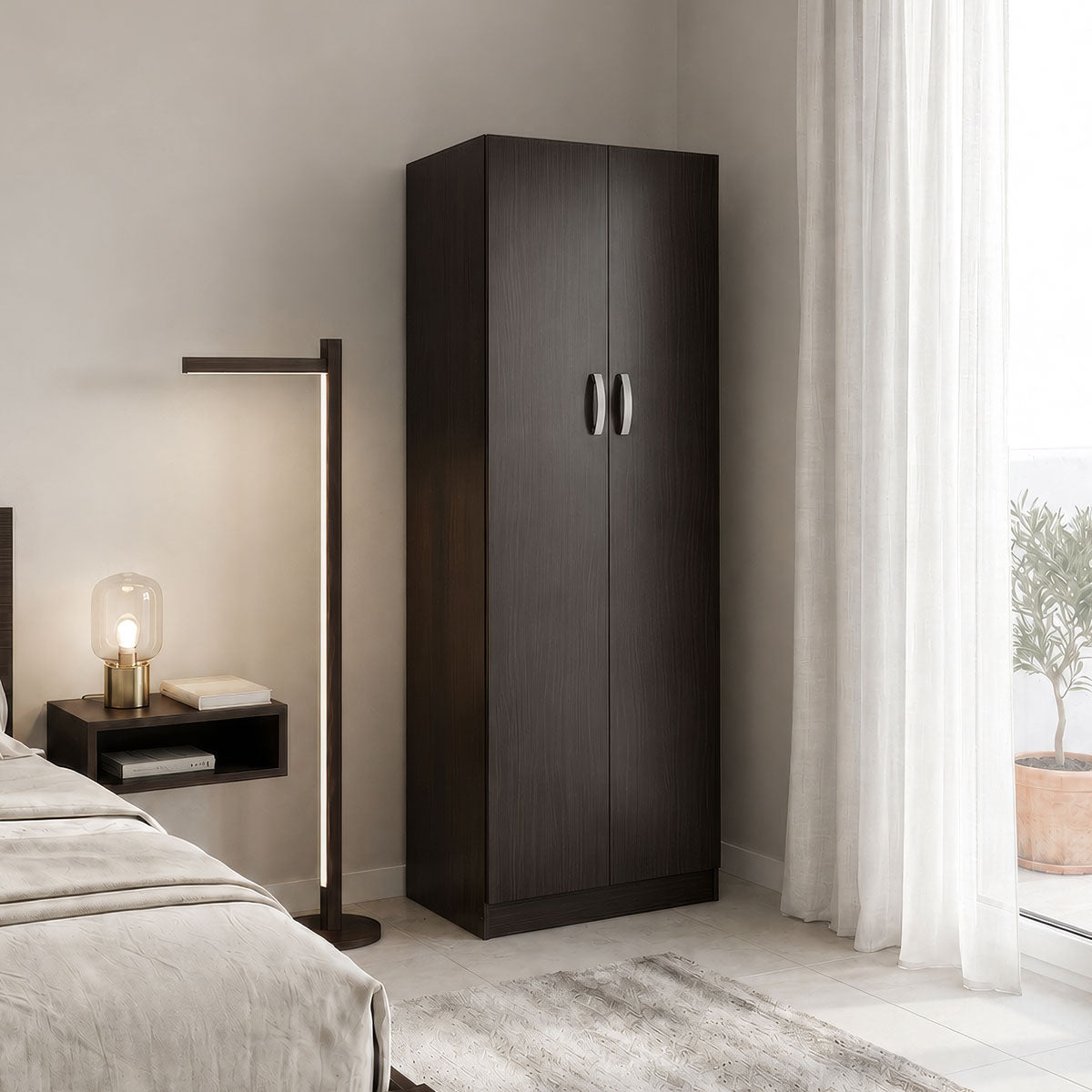 Ντουλάπα δίφυλλη Athos  σε wenge απόχρωση 60x42x180εκ - Pakobazaar