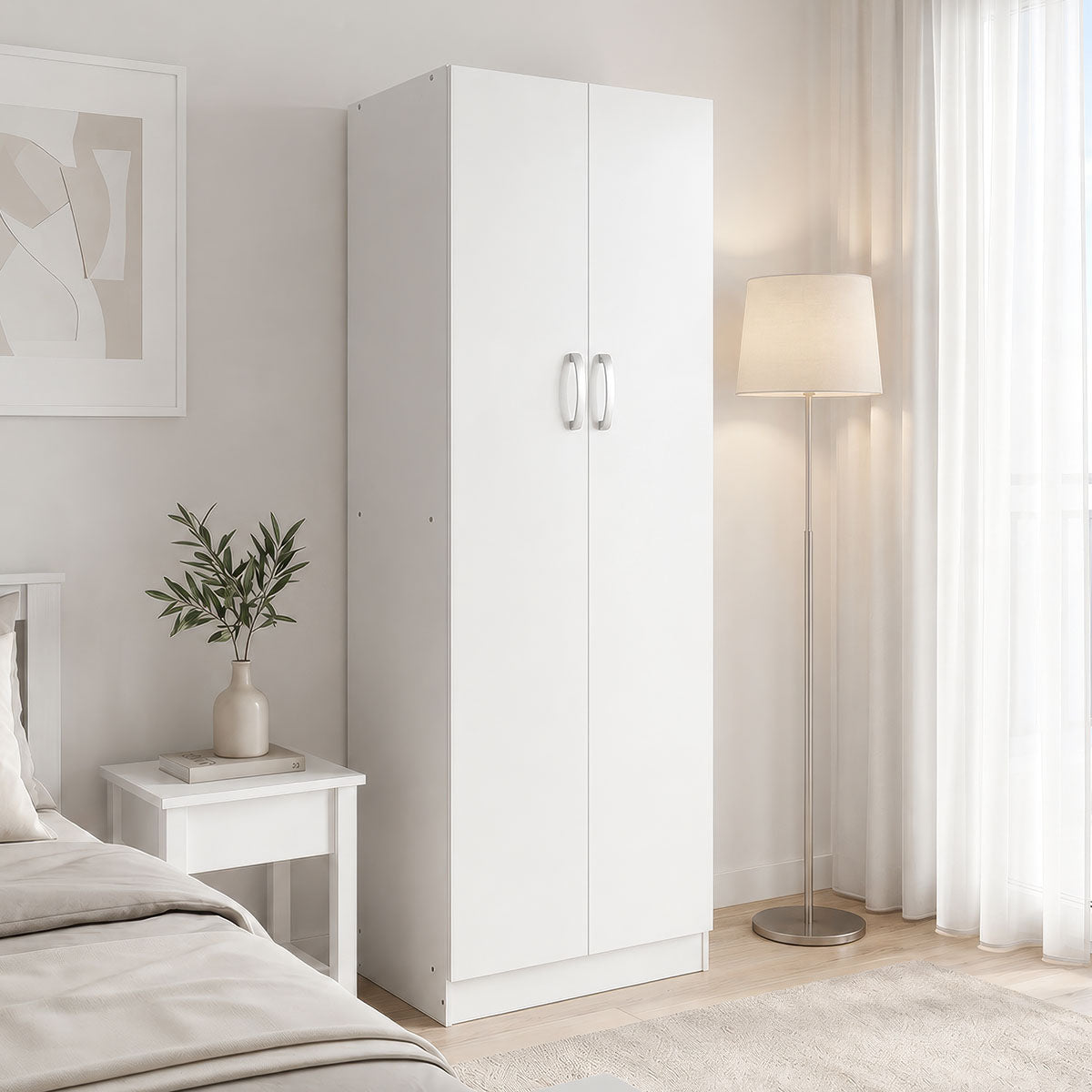 Ντουλάπα δίφυλλη Athos  σε λευκή απόχρωση 60x42x180εκ - Pakobazaar