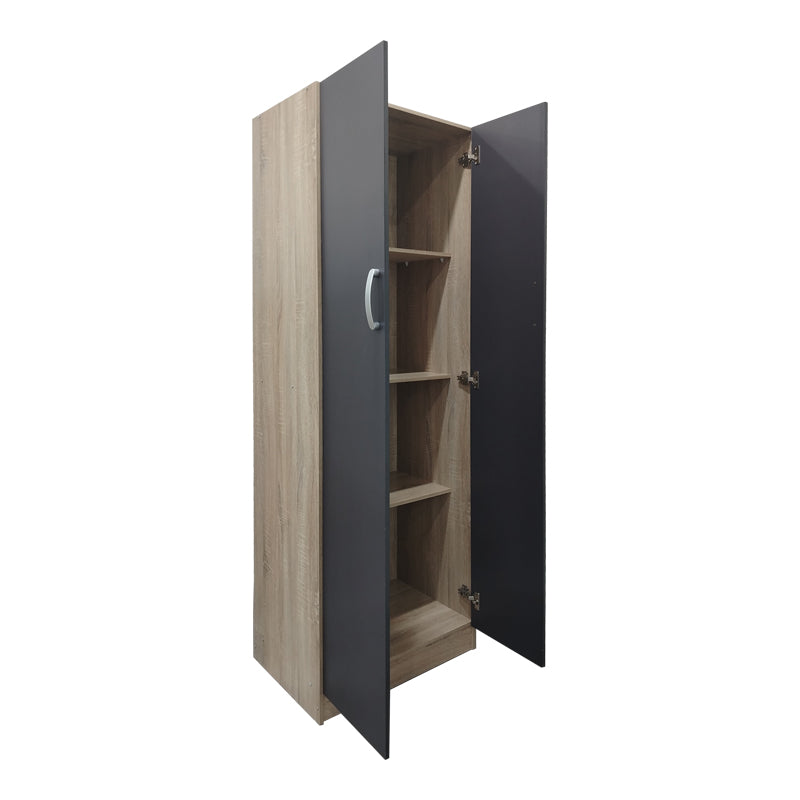 Ντουλάπα δίφυλλη Athos  σε sonoma-ανθρακί απόχρωση 60x42x180εκ - Pakobazaar