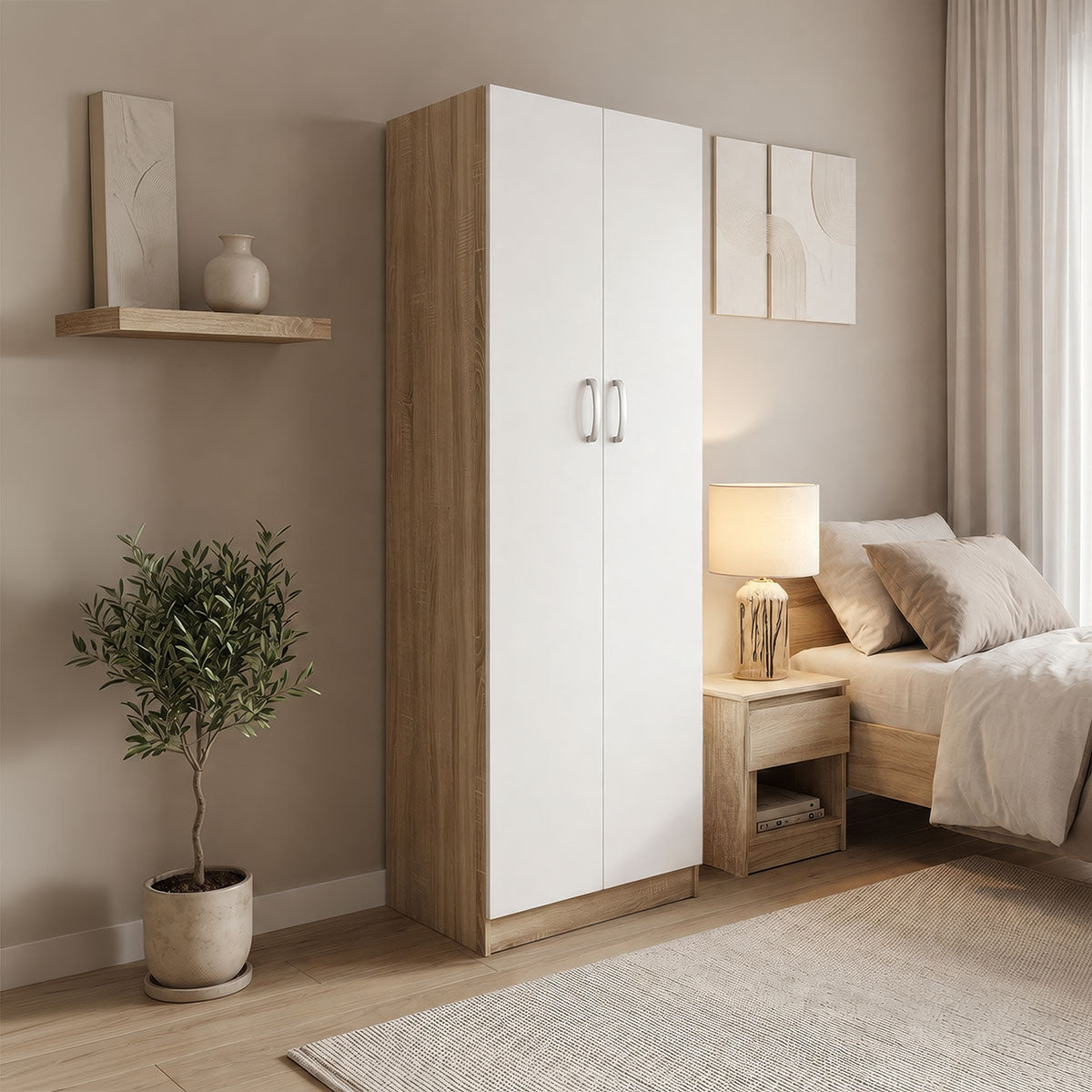 Ντουλάπα δίφυλλη Athos  σε sonoma-λευκή απόχρωση 60x42x180εκ - Pakobazaar