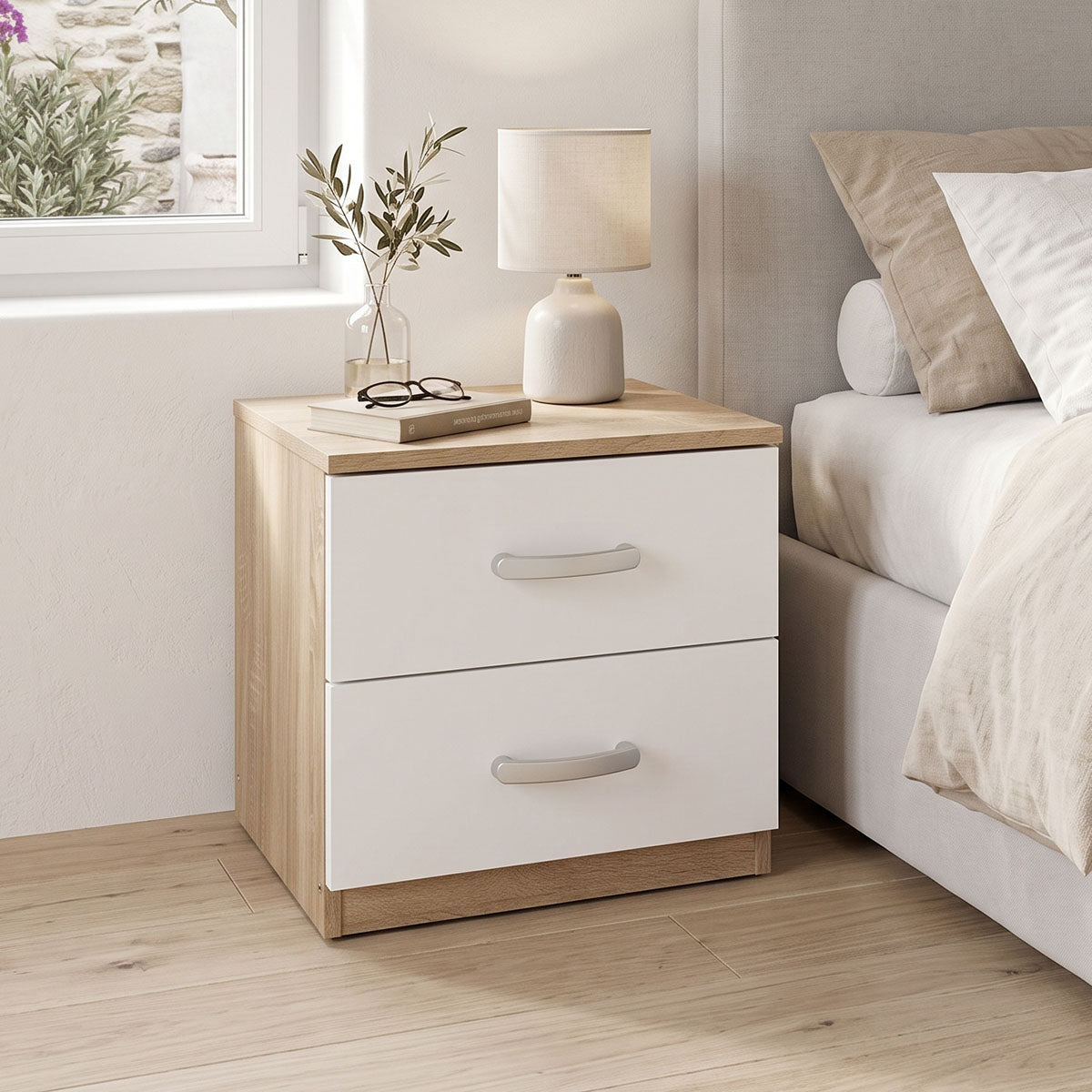 Κομοδίνο Athos  σε sonoma-λευκή απόχρωση 48x40x41.5εκ - Pakobazaar