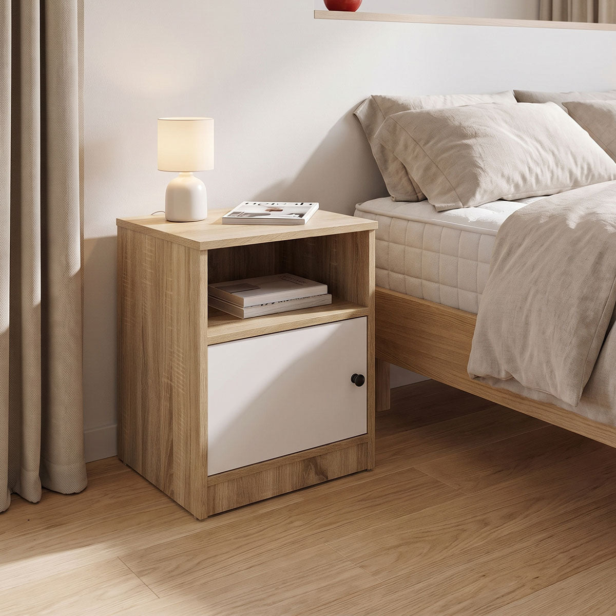 Κομοδίνο Lenea  sonoma-λευκό 40x40x50εκ - Pakobazaar