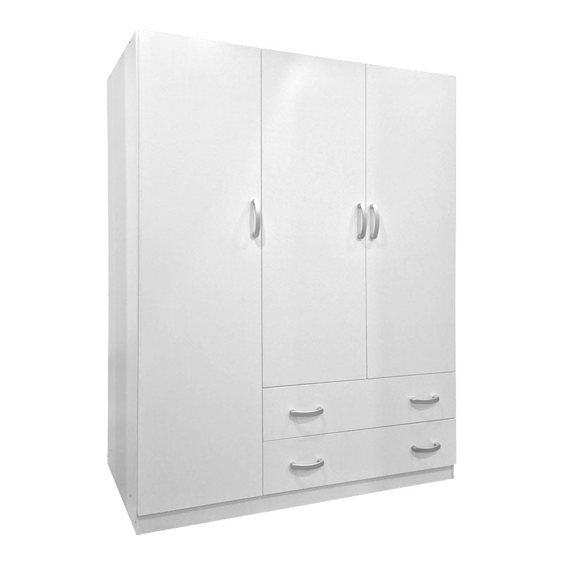 Ντουλάπα τρίφυλλη με 2 συρτάρια Alvia  λευκή 150x51x180εκ - Pakobazaar