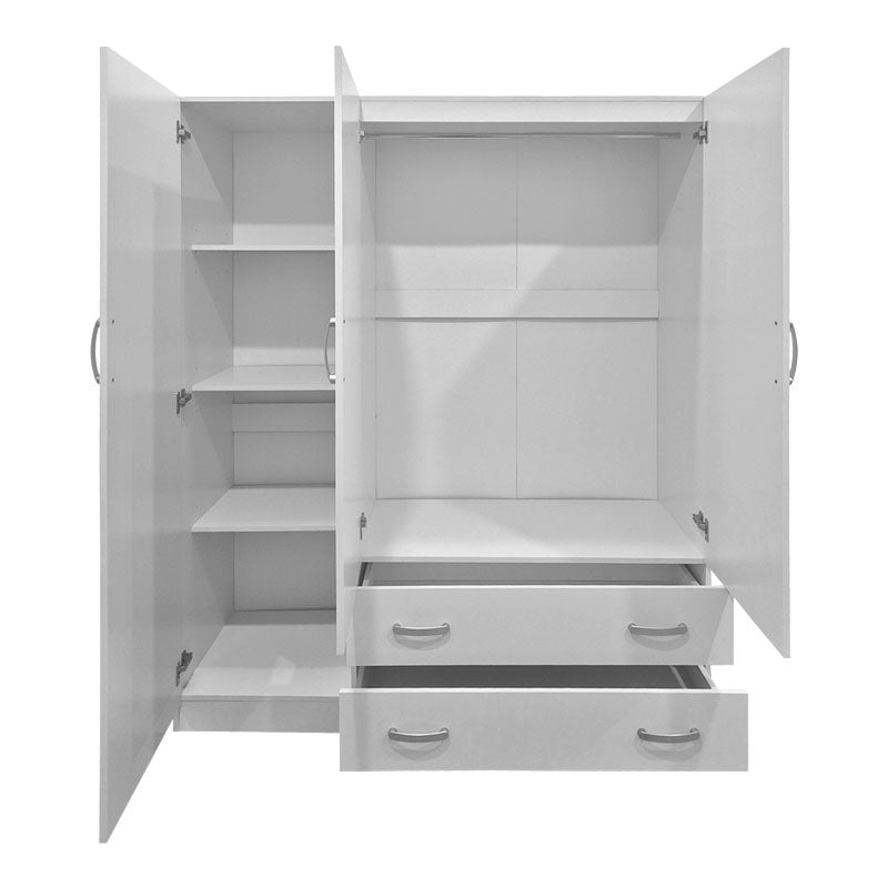 Ντουλάπα τρίφυλλη με 2 συρτάρια Alvia  λευκή 150x51x180εκ - Pakobazaar