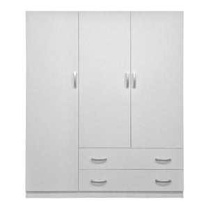 Ντουλάπα τρίφυλλη με 2 συρτάρια Alvia  λευκή 150x51x180εκ - Pakobazaar