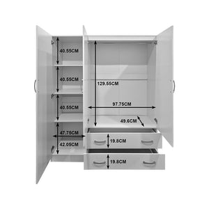 Ντουλάπα τρίφυλλη με 2 συρτάρια Alvia  λευκή 150x51x180εκ - Pakobazaar