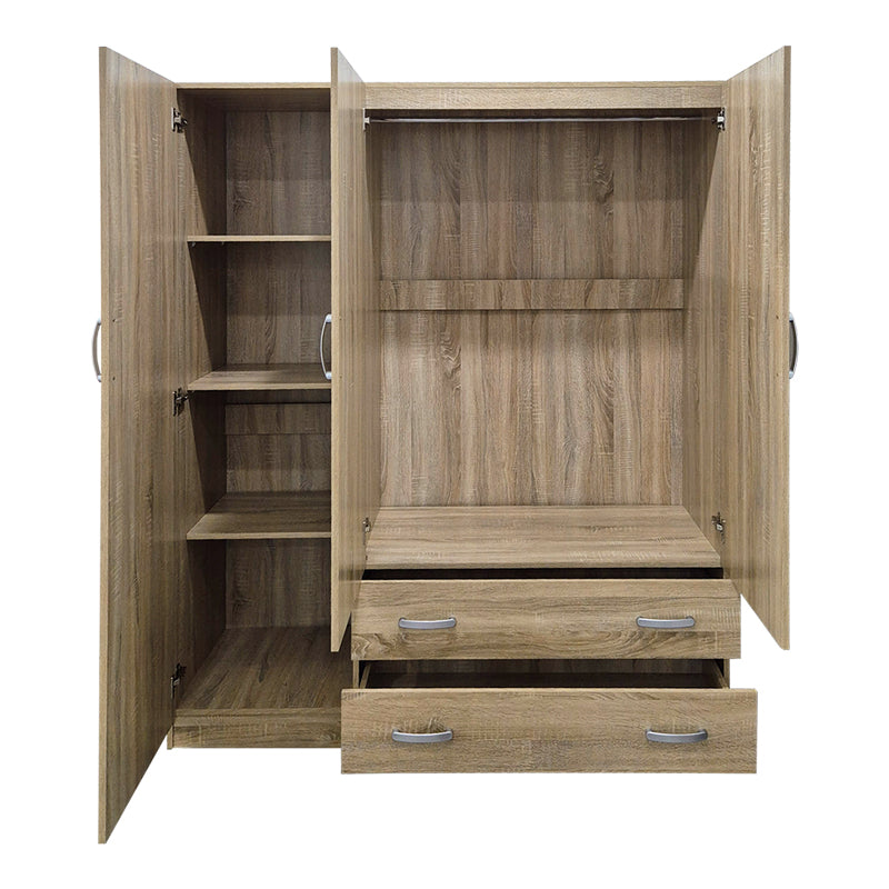 Ντουλάπα τρίφυλλη με 2 συρτάρια Alvia  sonoma 150x51x180εκ - Pakobazaar