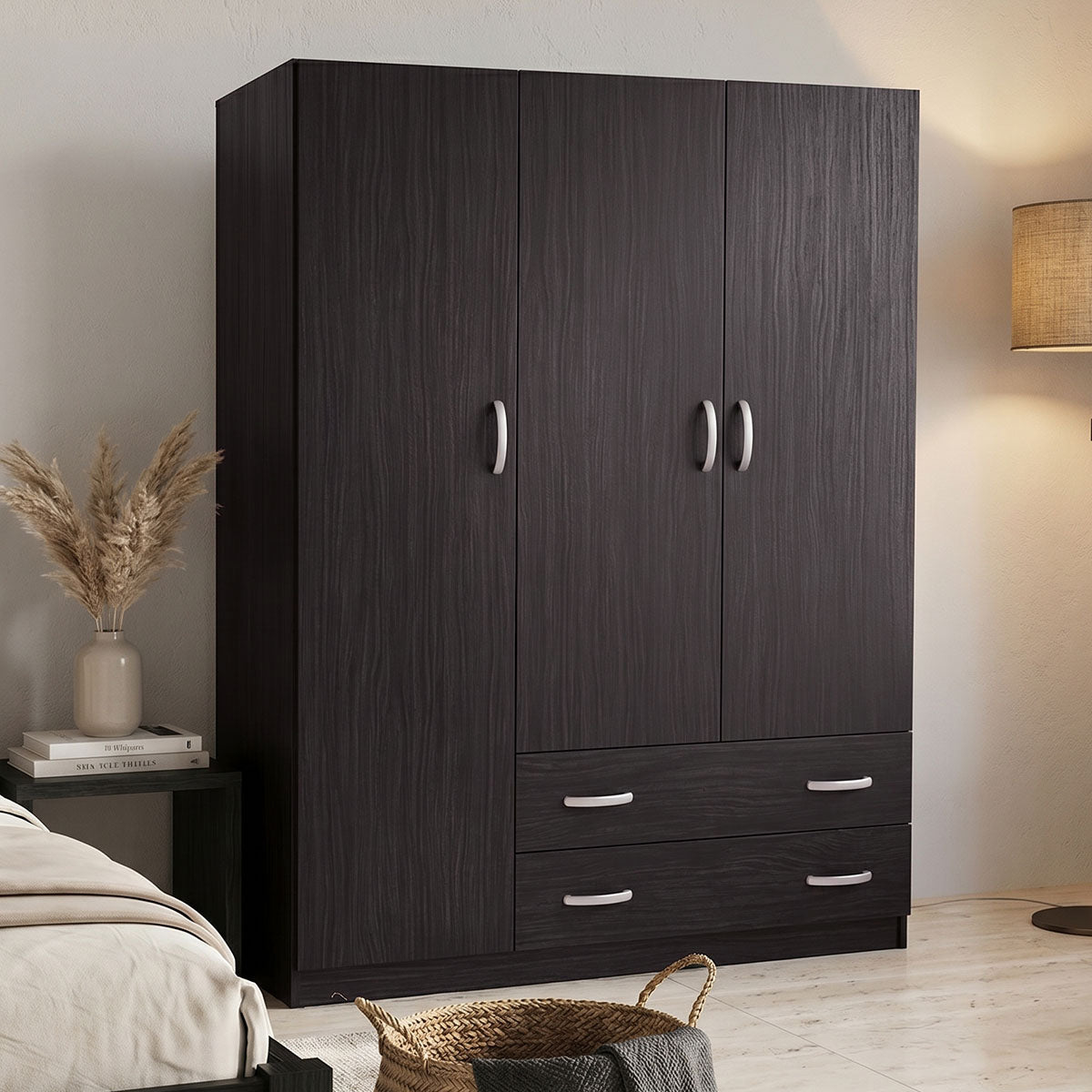Ντουλάπα τρίφυλλη με 2 συρτάρια Alvia  wenge150x51x180εκ - Pakobazaar