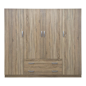 Ντουλάπα τετράφυλλη με 2 συρτάρια Alvia  sonoma 200x51x180εκ - Pakobazaar