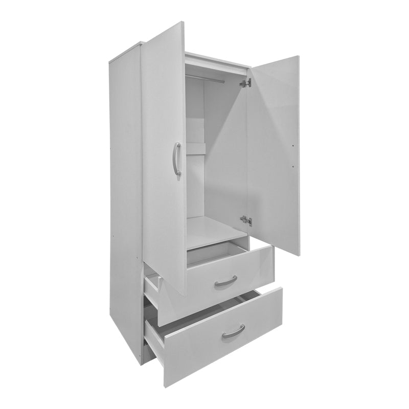 Ντουλάπα δίφυλλη με 2 συρτάρια Alvia  λευκή 80x51.5x180εκ - Pakobazaar