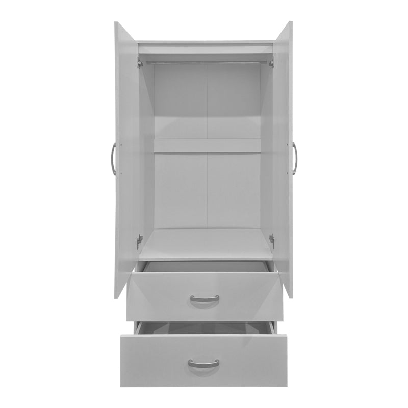 Ντουλάπα δίφυλλη με 2 συρτάρια Alvia  λευκή 80x51.5x180εκ - Pakobazaar