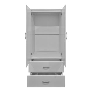 Ντουλάπα δίφυλλη με 2 συρτάρια Alvia  λευκή 80x51.5x180εκ - Pakobazaar