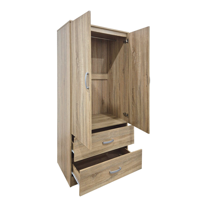 Ντουλάπα δίφυλλη με 2 συρτάρια Alvia  sonoma 80x51.5x180εκ - Pakobazaar