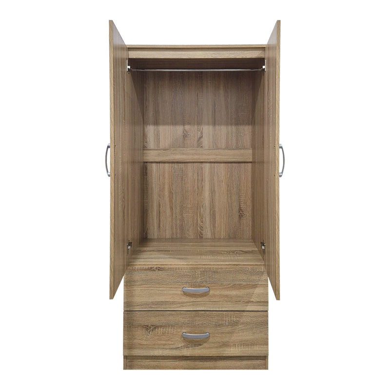 Ντουλάπα δίφυλλη με 2 συρτάρια Alvia  sonoma 80x51.5x180εκ - Pakobazaar