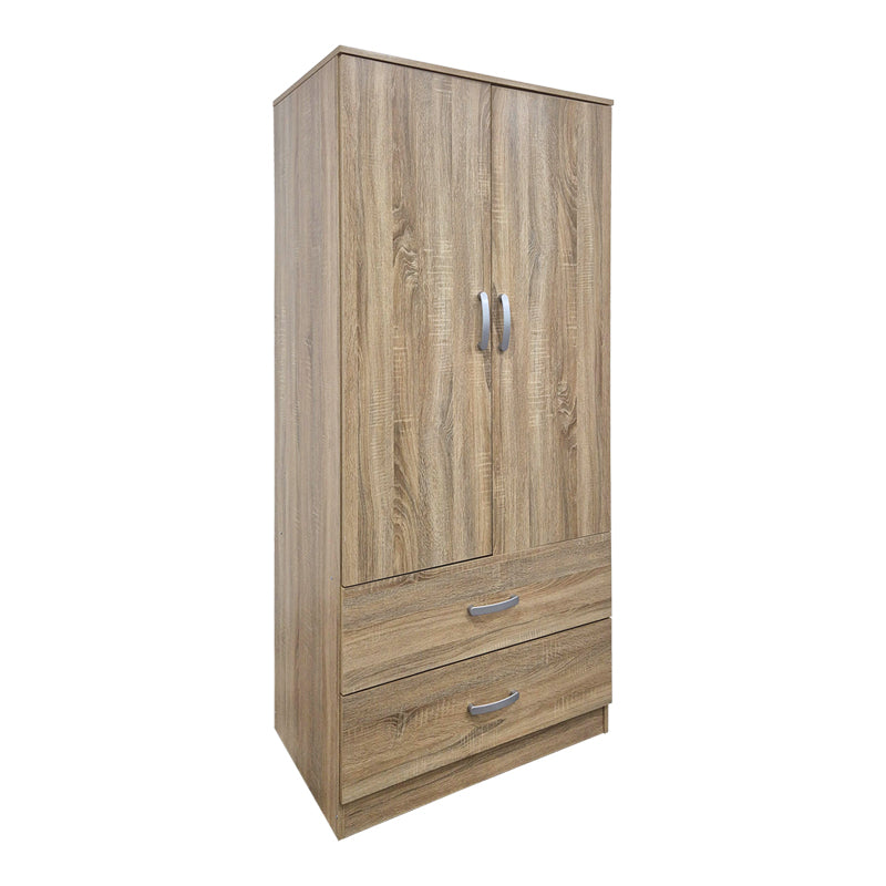 Ντουλάπα δίφυλλη με 2 συρτάρια Alvia  sonoma 80x51.5x180εκ - Pakobazaar