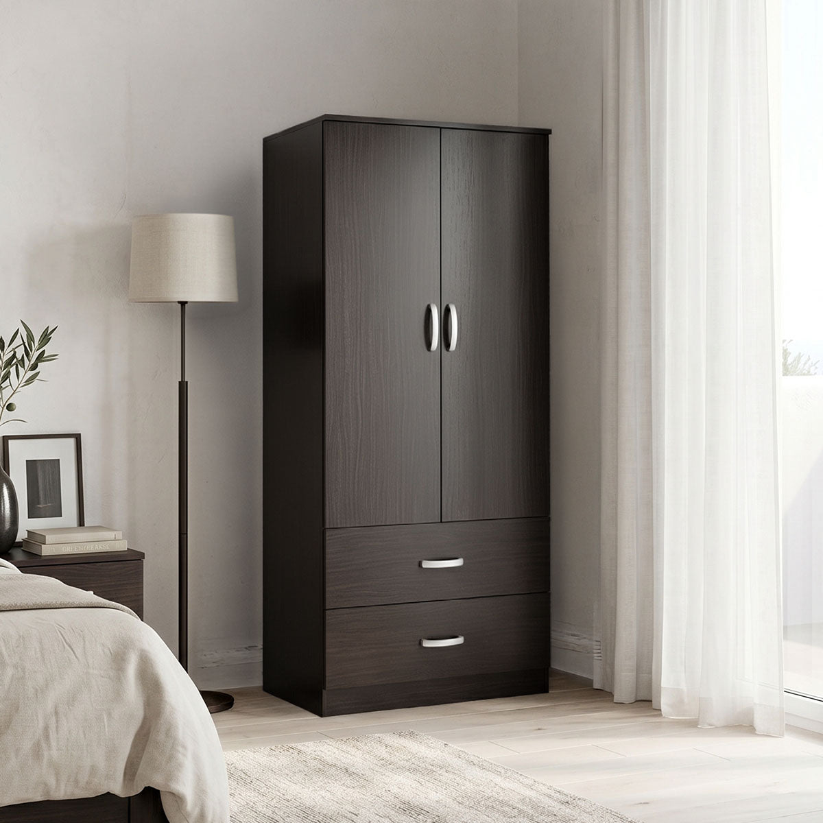 Ντουλάπα δίφυλλη με 2 συρτάρια Alvia  wenge 80x51.5x180εκ - Pakobazaar