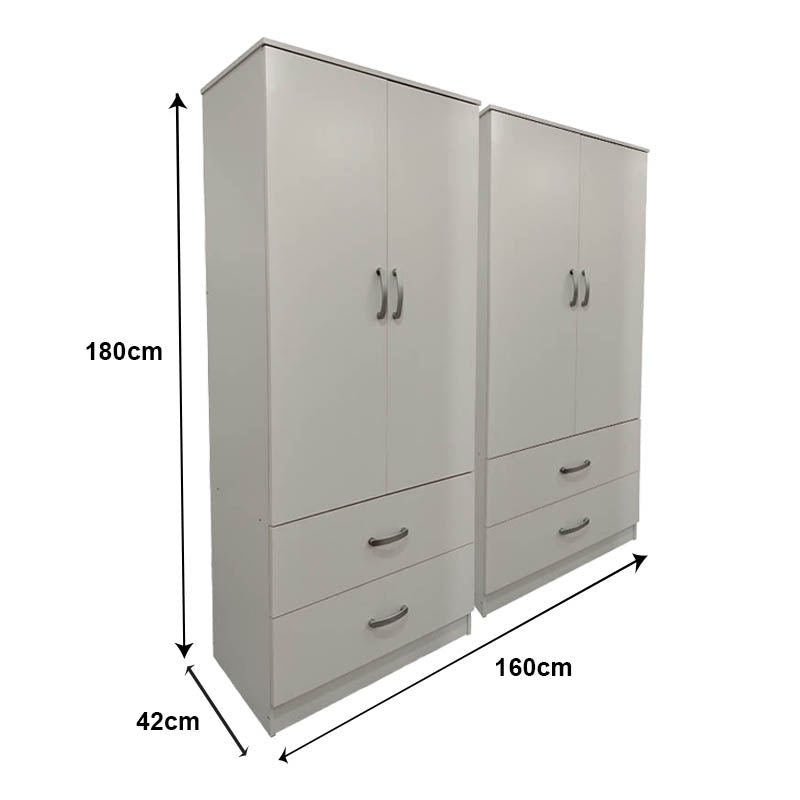Ντουλάπα τετράφυλλη με συρτάρια Athos  λευκή 160x42x180εκ - Pakobazaar