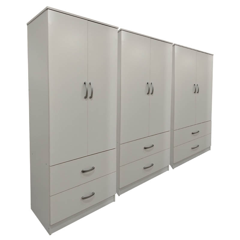 Ντουλάπα εξάφυλλη με συρτάρια Athos  λευκή 240x42x180εκ - Pakobazaar
