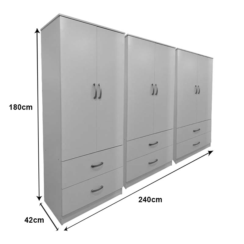 Ντουλάπα εξάφυλλη με συρτάρια Athos  λευκή 240x42x180εκ - Pakobazaar