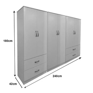 Ντουλάπα εξάφυλλη Athos  λευκή 240x42x180εκ - Pakobazaar