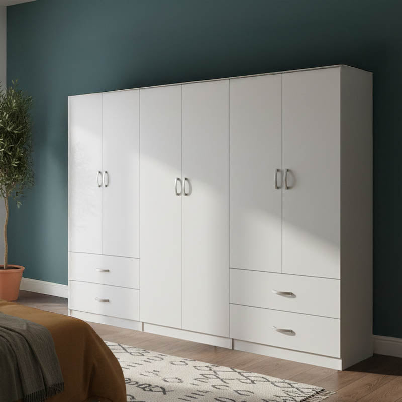 Ντουλάπα εξάφυλλη Athos  λευκή 240x42x180εκ - Pakobazaar