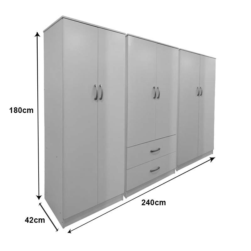 Ντουλάπα εξάφυλλη Athos I  λευκή 240x42x180εκ - Pakobazaar