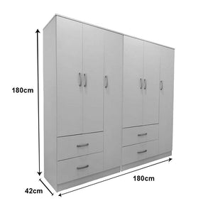 Ντουλάπα εξάφυλλη Athos  λευκή 180x42x180εκ - Pakobazaar