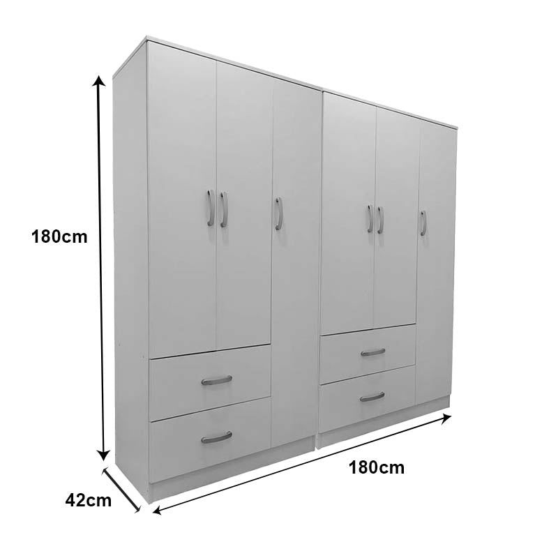 Ντουλάπα εξάφυλλη Athos  λευκή 180x42x180εκ - Pakobazaar