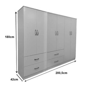 Ντουλάπα εξάφυλλη Athos  λευκή 200,5x42x180εκ - Pakobazaar