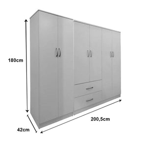 Ντουλάπα εξάφυλλη Athos Ι  λευκή 200,5x42x180εκ - Pakobazaar
