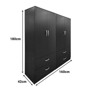 Ντουλάπα τετράφυλλη με συρτάρια Athos  wenge 160x42x180εκ - Pakobazaar