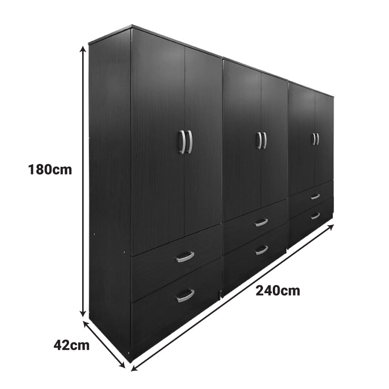 Ντουλάπα εξάφυλλη με συρτάρια Athos  wenge 240x42x180εκ - Pakobazaar