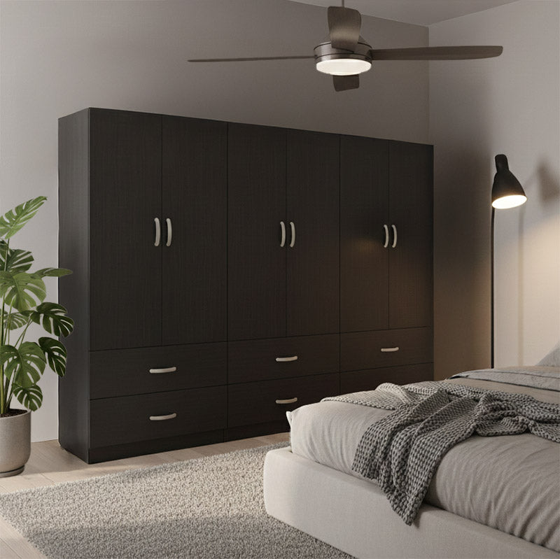 Ντουλάπα εξάφυλλη με συρτάρια Athos  wenge 240x42x180εκ - Pakobazaar
