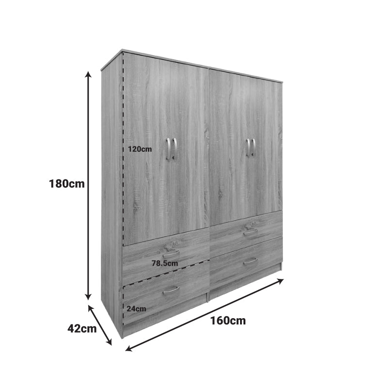 Ντουλάπα τετράφυλλη με συρτάρια Athos  sonoma 160x42x180εκ - Pakobazaar