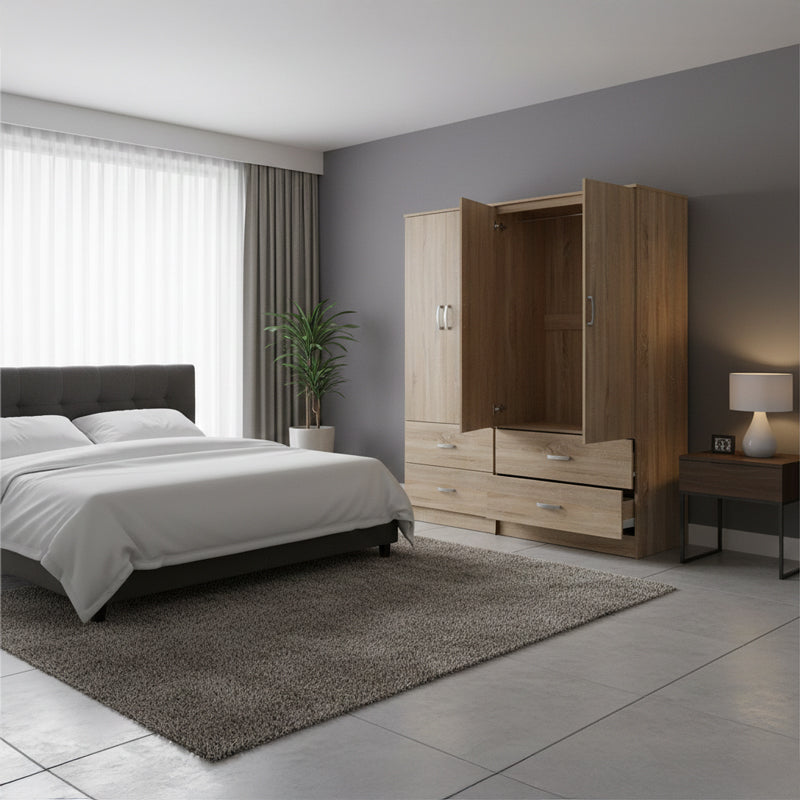 Ντουλάπα τετράφυλλη με συρτάρια Athos  sonoma 160x42x180εκ - Pakobazaar
