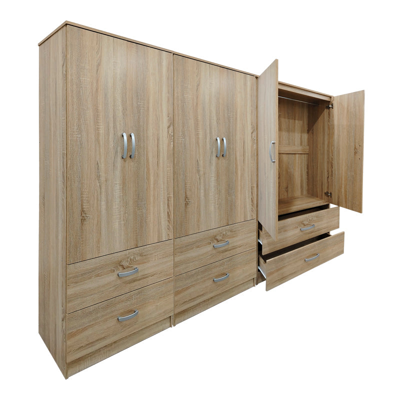 Ντουλάπα εξάφυλλη με συρτάρια Athos  sonoma 240x42x180εκ - Pakobazaar