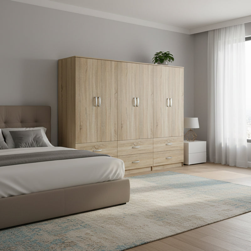 Ντουλάπα εξάφυλλη με συρτάρια Athos  sonoma 240x42x180εκ - Pakobazaar