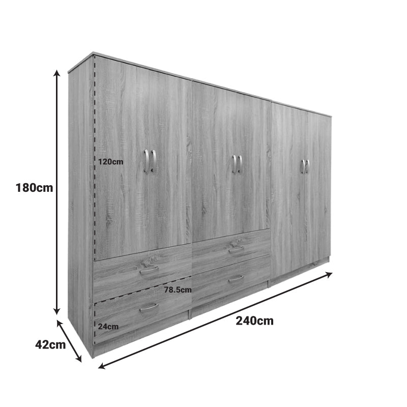 Ντουλάπα εξάφυλλη Athos  sonoma 240x42x180εκ - Pakobazaar