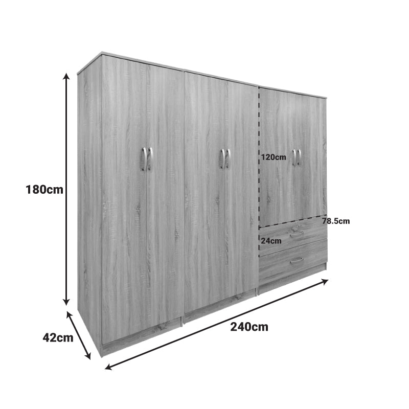 Ντουλάπα εξάφυλλη Athos I  sonoma 240x42x180εκ - Pakobazaar