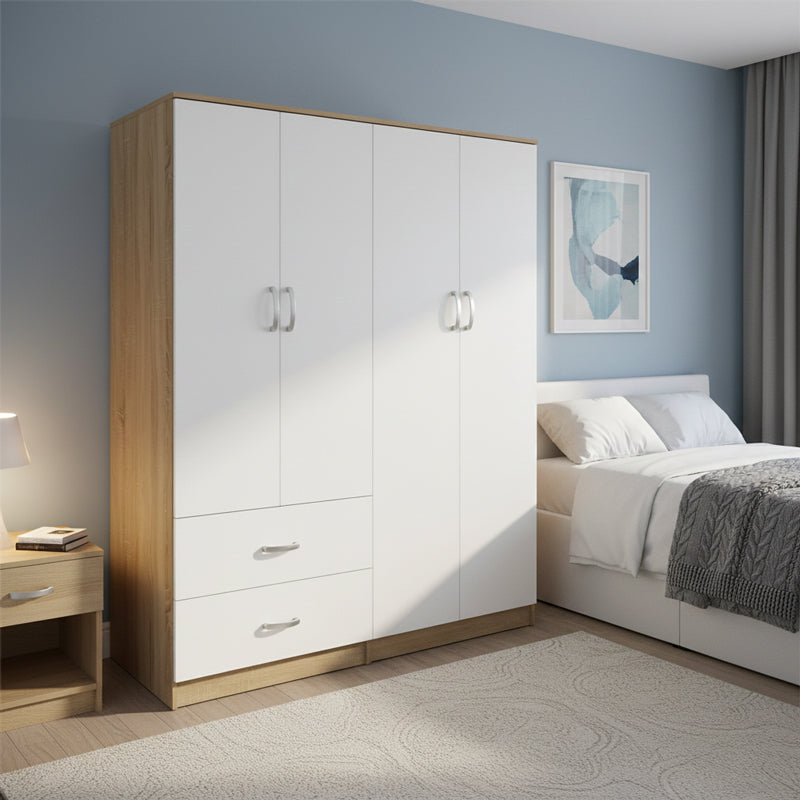 Ντουλάπα τετράφυλλη Athos  sonoma-λευκό 160x42x180εκ - Pakobazaar